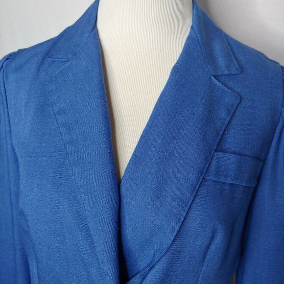 Vintage ILGWU Union Made Womens M Blazer Jacket Blue Cropped Ruffled Shoulders - Picture 2 of 11